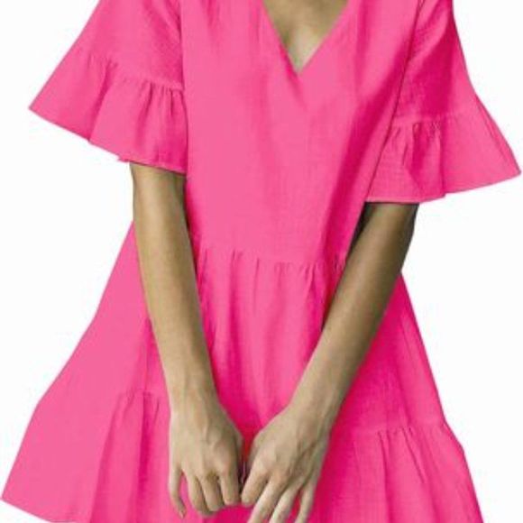 FANCYINN Cute Shift Tunic Dress Ruffle Swing Babydoll Size Large - Picture 2 of 5